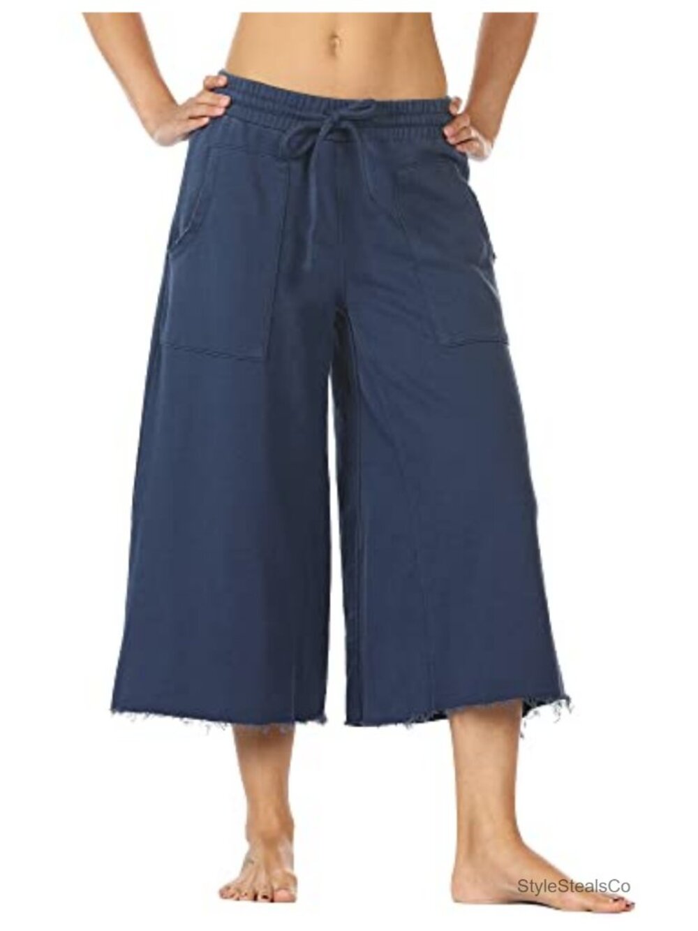 High Rise Wide Leg Culottes Sweatpants with Pockets Cotton Lounge Joggers